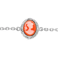 bracelet en argent rhodié chaîne avec camée rose 16+3cm