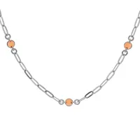 collier en argent rhodié petite maille rectangulaire avec perles oranges 38+5cm
