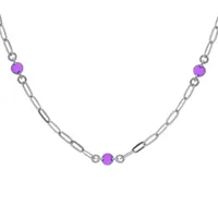 collier en argent rhodié petite maille rectangulaire avec perles violettes 38+5cm