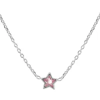 collier enfant en argent rhodié chaîne avec pendentif étoile et oxyde rose sertis 37+3cm