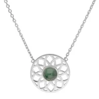 collier en argent rhodié chaîne avec pendentif ajouré et pierre jade verte véritable 37,5+4cm