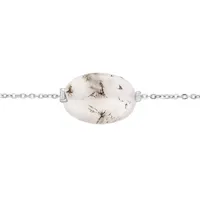 bracelet en acier chaîne avec pierre naturelle agate blanche (détente & harmonie) 15+3cm