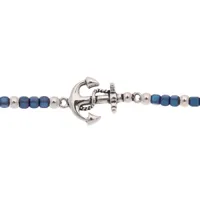 bracelet en acier perles en pierre naturelle sodalite bleue et ancre marine 18+3cm