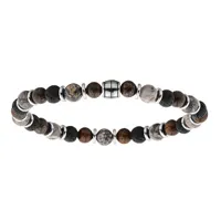 bracelet extensible avec perles en jaspe gris, pierre de lave et bronze gris véritable diamètre 60mm