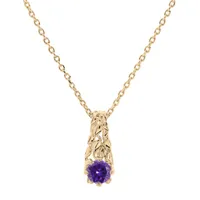 collier en plaqué or chaîne avec pendentif solitaire oxyde violet et feuillage 42+3cm