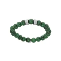 bracelet extensible en argent platiné avec boules jade vert véritable et 2 charms à graver