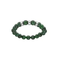 bracelet extensible en argent platiné avec boules jade vert véritable et 3 charms à graver