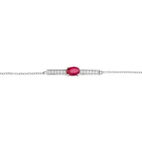 bracelet en argent rhodié chaîne avec rubis véritable et barette de topazes blanches 16+3cm