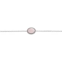 bracelet argent rhodié chaîne avec pierre quartz rose véritable au contour perlé 16+2cm