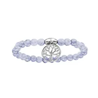 bracelet extensible en argent rhodié avec pierres naturelles agate bleu clair et pampille arbre de vie