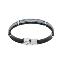 bracelet en acier et caoutchouc câble et cordon bleu 20cm