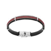 bracelet en acier et caoutchouc câble et cordon rouge 20cm