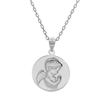 collier en argent rhodié chaîne avec pendentif médaille angelot en relief 40+5cm
