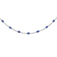 sautoir en argent rhodié avec perles bleu foncé 60+10cm