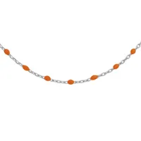 collier en argent rhodié chaîne avec perles oranges fluo 40+5cm