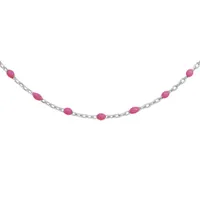 sautoir en argent rhodié avec perles rose fluo 60+10cm