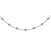 sautoir en argent rhodié avec perles vert fluo 60+10cm