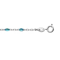chaîne de cheville en argent rhodié avec perles bleu transparent 23+3cm