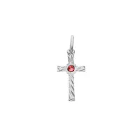 pendentif en argent rhodié petite croix motifs striés avec oxyde rouge au centre