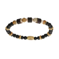 bracelet élastique perles de bois, paesine et onyx véritable