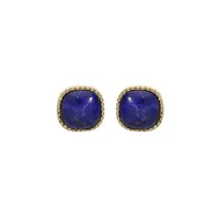 boucles d'oreille en plaqué or carré avec pierre lapis lazuli véritable fermoir poussette