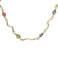 collier en plaqué or fantaisie fine avec pierres multi couleurs 41+6cm