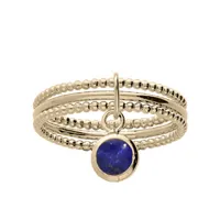 bague en plaqué or triple anneaux avec pampille pierre lapis lazuli véritable