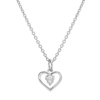 collier enfant en argent platiné chaîne avec pendentif coeur et oxyde blanc 35+5cm