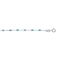 bracelet en argent rhodié chaîne avec olives couleur bleu transparent 15+3cm