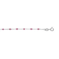 bracelet en argent rhodié chaîne avec olives couleur framboise transparent 15+3cm