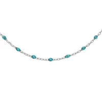 collier en argent rhodié chaîne avec olives couleur bleu transparent 40+5cm