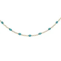 collier sautoir en argent et dorure jaune chaîne avec olives couleur bleu transparent 60+10cm
