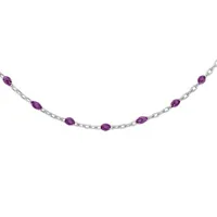 collier sautoir en argent rhodié chaîne avec olives couleur violet transparent 60+10cm