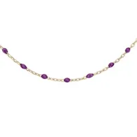 collier sautoir en argent et dorure jaune chaîne avec olives couleur violet transparent 60+10cm