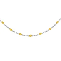collier sautoir en argent rhodié chaîne avec olives couleur jaune tansparent 60+10cm