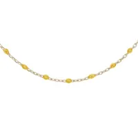 collier sautoir en argent et dorure jaune chaîne avec olives couleur jaune tansparent jaune transparent 60+10cm