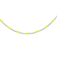 collier sautoir en argent rhodié chaîne avec olives couleur jaune fluo 60+10cm