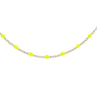 collier sautoir en argent et dorure jaune chaîne avec olives couleur jaune fluo 60+10cm