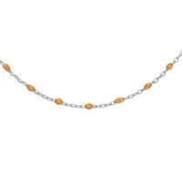 collier en argent rhodié chaîne avec olives couleur orange transparent 40+5cm