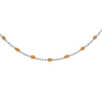 collier sautoir en argent rhodié chaîne avec olives couleur orange transparent 60+10cm
