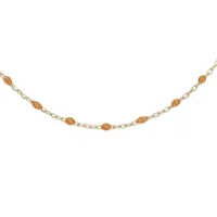 collier sautoir en argent et dorure jaune chaîne avec olives couleur orange transparent 60cm+10cm