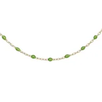 collier sautoir en argent et dorure jaune chaîne avec olives couleur vert 60+10cm