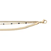 bracelet en acier et pvd jaune 3 chaînes maille plate, maille gourmette et chaînette avec olives couleur noir 16.5+3cm