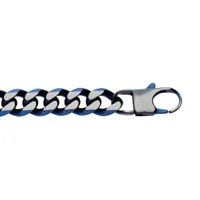 bracelet en acier maille gourmette 10mm pvd brossé aspect patiné chanfrein bleu longueur 21cm