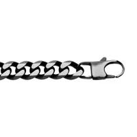 bracelet en acier maille gourmette 10mm pvd brossé aspect patiné chanfrein noir longueur 21cm