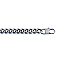 bracelet en acier maille gourmette largeur 6mm avec pvd brossé aspect patiné chanfrein bleu longueur 19cm