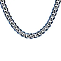 collier en acier maille gourmette largeur 6mm avec pvd brossé aspect patiné chanfrein bleu 55cm