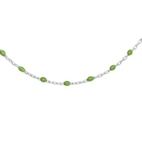 collier sautoir en argent rhodié chaîne avec olives vertes 60+10cm