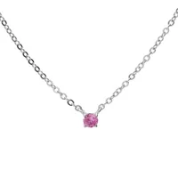 collier en argent rhodié chaîne avec pendentif pierre véritable tourmaline rose 3mm 38+5cm