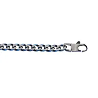 bracelet en acier maille gourmette 5mm pvd brossé aspet patiné chanfrein bleu longueur 19cm